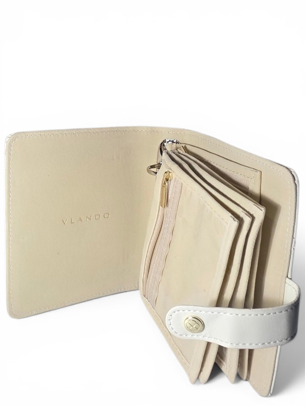 Vlando Travel Jewelry Organizer Case | Quilted Cream Faux Leather | Velvet Lined - Picture 9 of 11